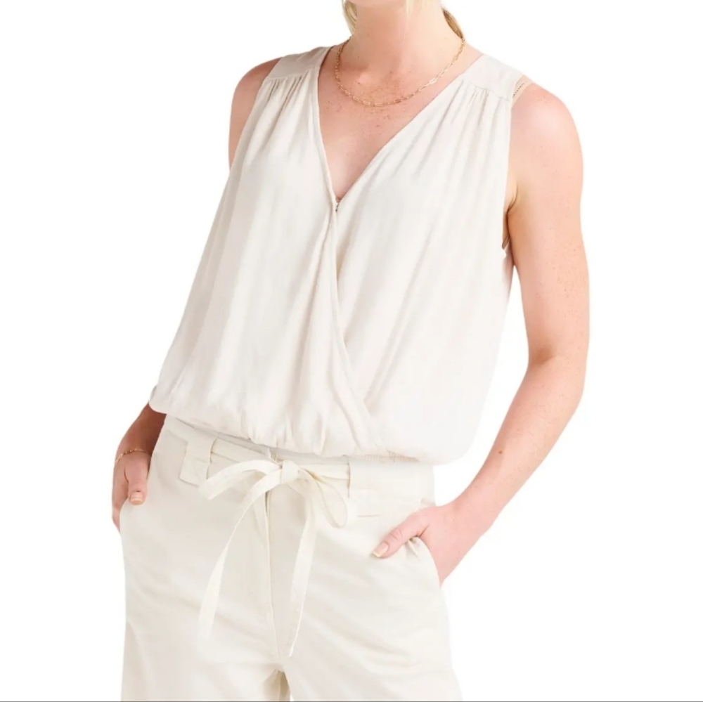 Splendid Lucia Solid Surplice Silk Tank Top Blouse Medium NWT